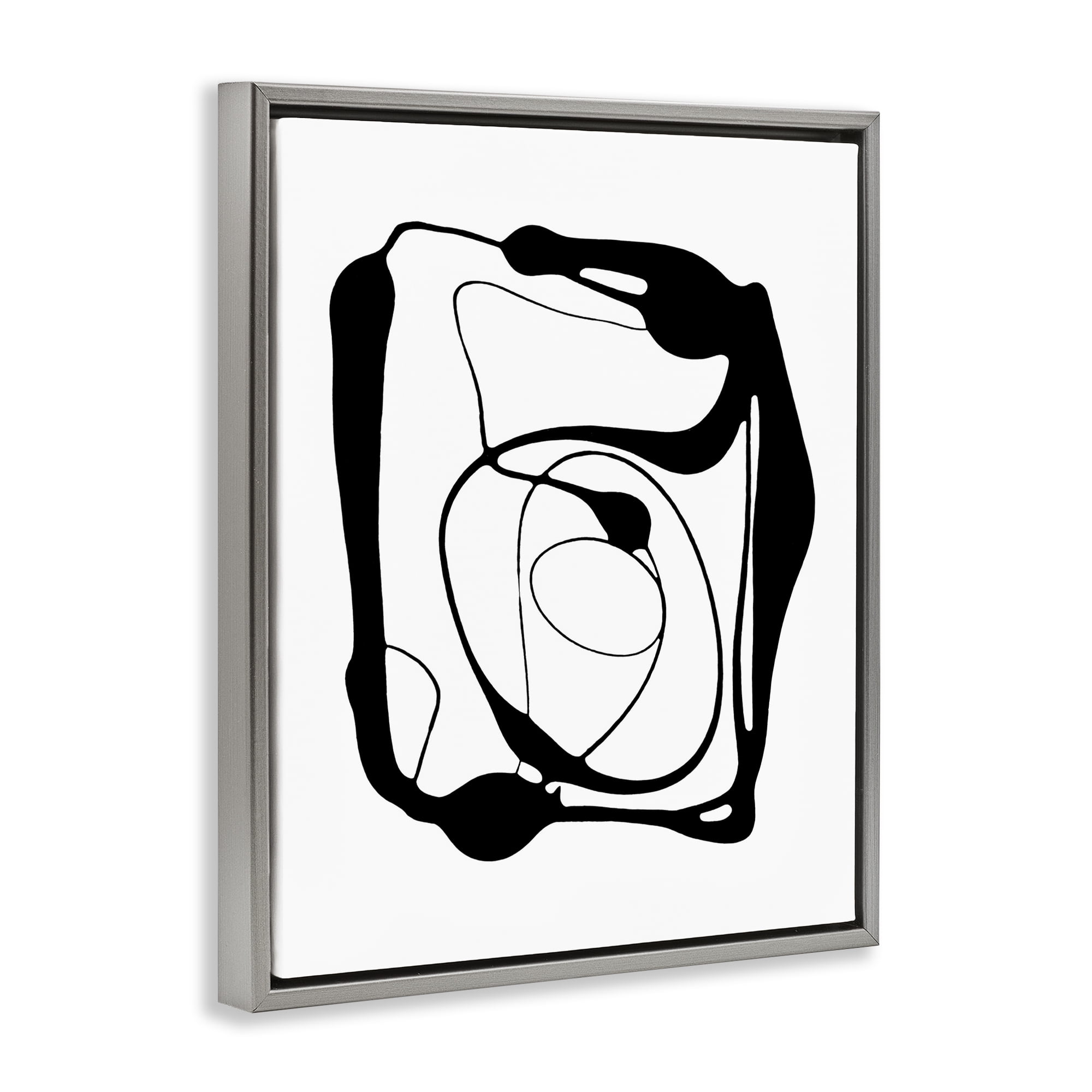 Stupell Industries Black Swirled Figure Abstract Painting Gray Floater Framed Canvas Art Print Wall Art, 17 x 21