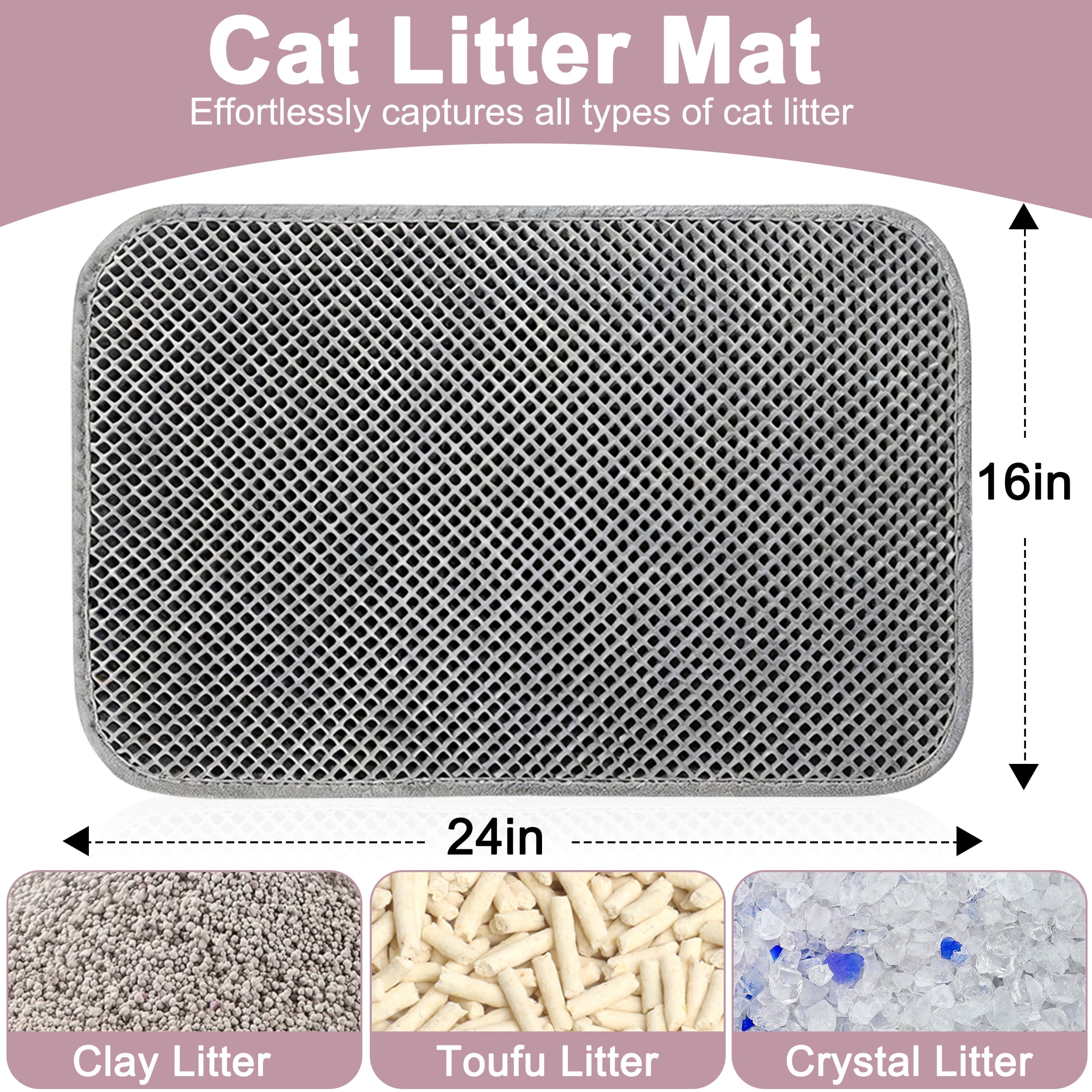 Cat Litter Mat, 24"x16" Double Cat Litter Trapping Mat, Waterproof Urine Proof Cat Litter Box Mat, Non Slip Easy to Clean