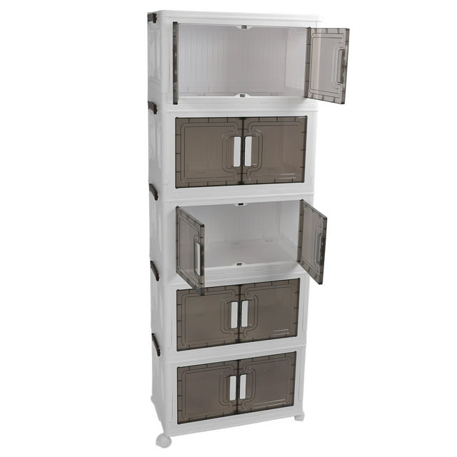 Stackable Storage Bins with Lid, Closet Organizers and Storage, Collapsible Storage Bins with Wheel, Foldable Plastic Containers for Home, Office, Dorm