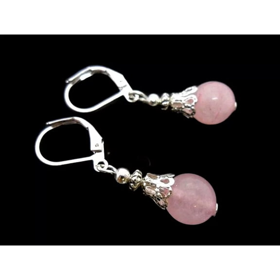 K-KED A PAIR OF 10MM PINK JADE BEAD LEVERBACK HOOK EARRINGS NEW.