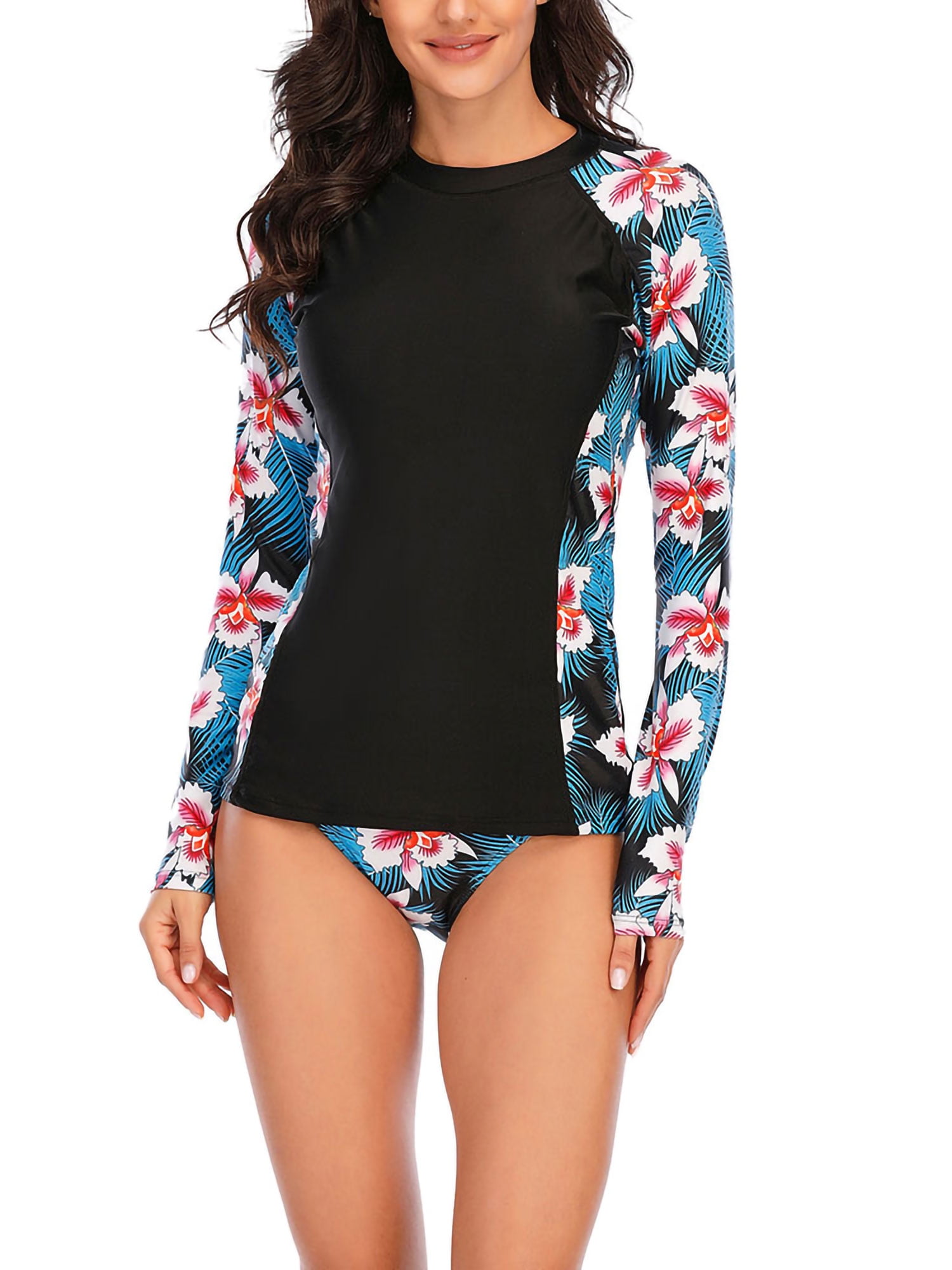 Zando Two Piece Swimsuit for Women Long Sleeve Womens Swimsuits Athletic Tankini Set Bathing Suit Rashguard Shirt 