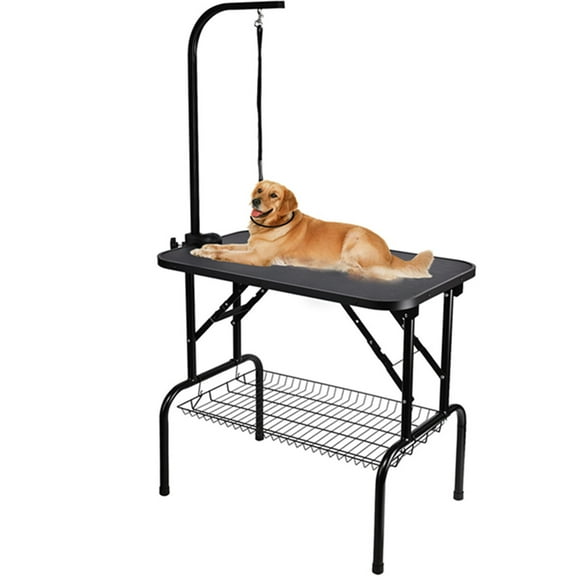 30" Foldable Dog Grooming Table, Heavy Duty Pet Dog Cat Bathing Table with Adjustable Height Arm,Loop Noose and Basket for Small Medium Pets
