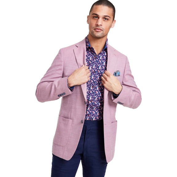 Tallia Mens Wool Blend Two Button Blazer Jacket, Purple, 40 Regular