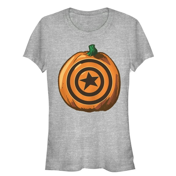 Junior's Marvel Halloween Captain America Shield Pumpkin  Graphic Tee Athletic Heather Large