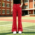 thumbnail image 6 of Girls Flare Cargo Pants Casual Stretch High Waist Pull On Kids Wide Leg Pants Red 12, 6 of 7