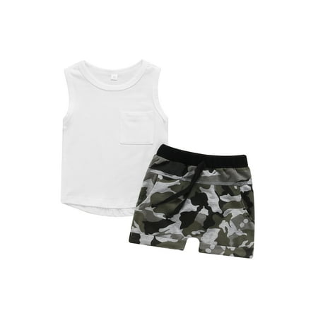 

Calsunbaby Toddler Baby Boys Outfits Set Sleeveless Vest Plain/Camouflage Short Pants Summer Clothes White Camouflage 2-3 Years