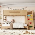 thumbnail image 4 of Harper & Bright Designs House Bunk Bed Twin XL over Queen with Storage Shelves and Wardrobe, Wood Floor Bunk Bed Frame with Ladders and Slides for Boys Girls, White, 4 of 14