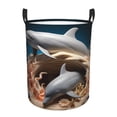 thumbnail image 1 of Balery Coral Fish Dolphin Cesta de ropa redonda con asas, impermeable, independiente, para ropa, juguetes, dormitorio y familia-Medium, 1 of 6