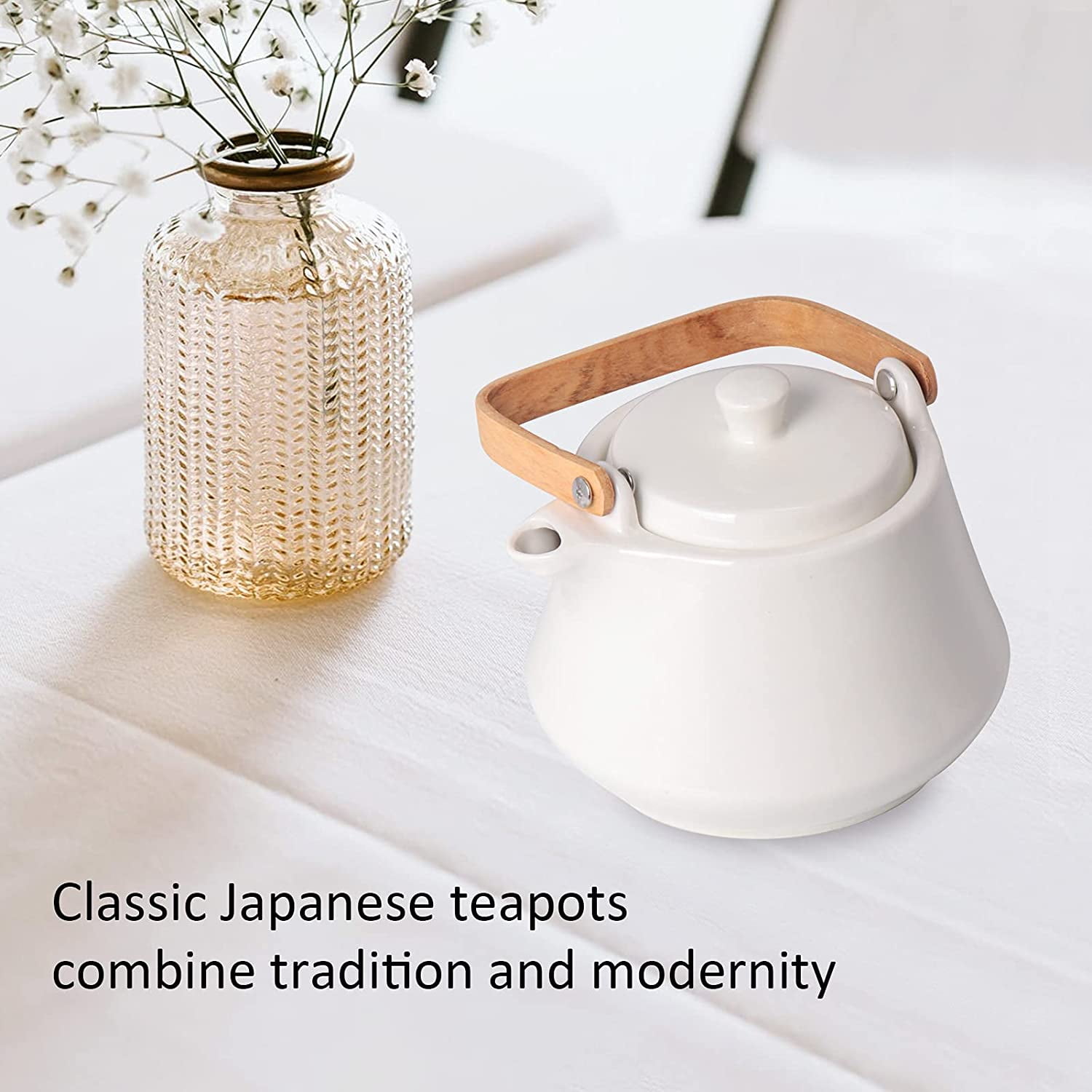 Ceramic Tea Pot 27oz/800ml Japanese Porcelain Teapot Set with Infuser for Loose Tea Ideal Tea Gift for Tea Lover—White 