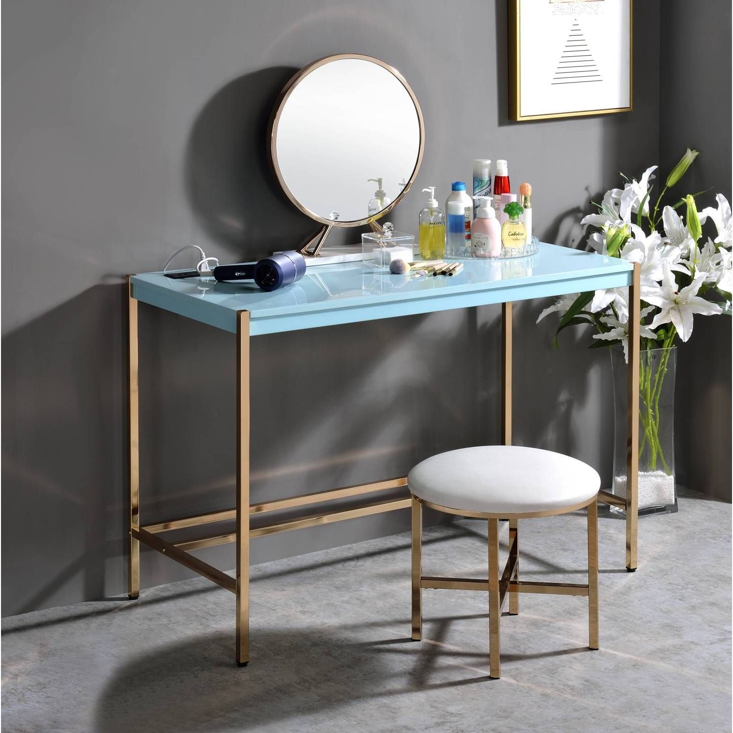 Rectangular Writing Desk with USB Port, Open Metal Base, 42 in Wide Home Office Desk for Study and Bedroom