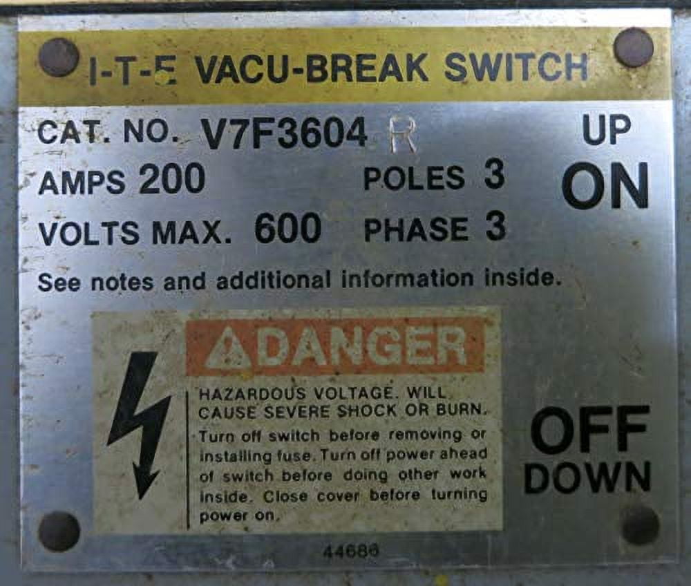 ITE Siemens V7F3604 200 Amp 600V 3 Phase Fusible Fused Panelboard Switch