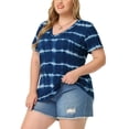 thumbnail image 2 of DARING DIVA Women's Plus Size V Neck Short Sleeve Tie Dye Tunic Top 1X Blue, 2 of 6