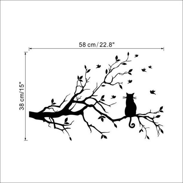 Cat On Long Tree Branch Wall Sticker Animals Cats Art Decal Kids Room Decor Walmart Com Walmart Com