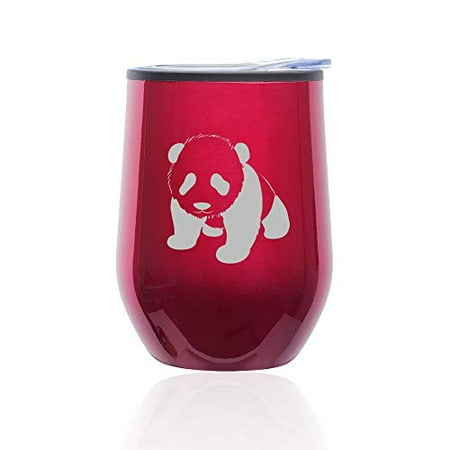 

Stemless Wine Tumbler Coffee Travel Mug Glass with Lid Baby Panda (Fuchsia)