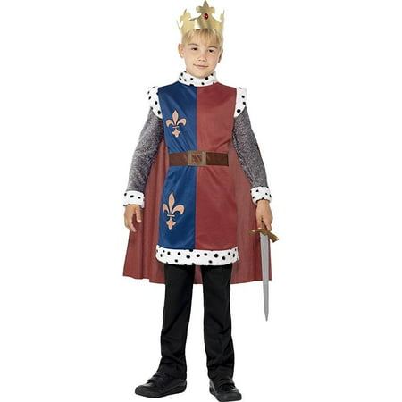 Smiffys Children's King Arthur Medieval Costume, Tunic, Cape and Crown, Ages 4-6, Size: Small, Color: Multi,