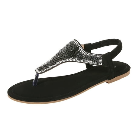 

PEASKJP Platform Sandals Women Women s Clear Studded Pearl Gladiator Strappy Flat Sandals (Black 7)