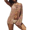 thumbnail image 3 of VISgogo Camisa de playa con amarre para mujer, estampado floral/manga acampanada de color sólido con cuello cuadrado VISgogo moda, 3 of 5