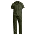 thumbnail image 6 of QSAWXQZ Men's Cotton 2PC Pants Set Lapel Short Sleeves Button Down Shirt Elastic Waist Cargo Pants with Pockets Casual Outfit Lightweight for Summer L, 6 of 6