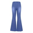 thumbnail image 7 of XUNKUSGA Jeans for Women Casual Solid Color Denim Flare Pants Fashion Strenchy Elastic High Waisted Ripped Skinny Hole Denim Jeans Vintage 70S Classic Denim Pants S-2XL Blue, 7 of 7