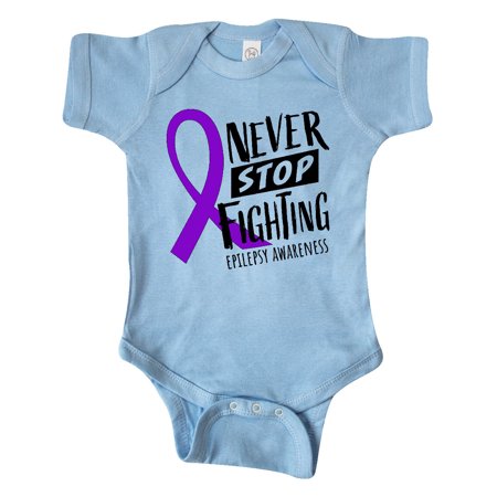 

Inktastic Never Stop Fighting Epilepsy Awareness Purple Ribbon Gift Baby Boy or Baby Girl Bodysuit
