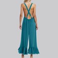 thumbnail image 4 of Lenpel Jumpsuits for Women Casual Loose Sleeveless Ruffle Wide Leg Rompers Trendy Overalls with Pockets, 4 of 7
