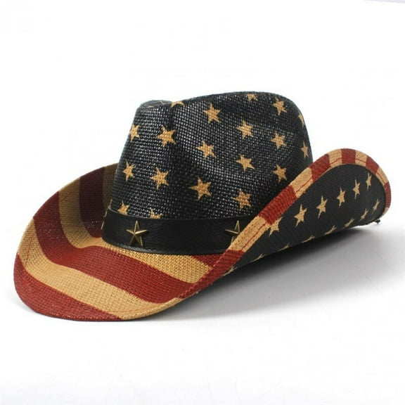 Vintage American Flag Cowboy Hat Western USA Patriotic Party Parade Hat for Men Women