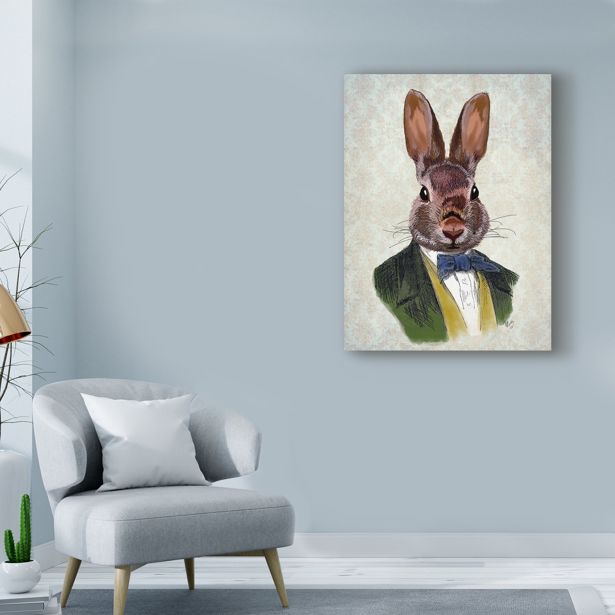 Trademark Fine Art 'Rabbit in Green Jacket' Canvas Art by Fab Funky