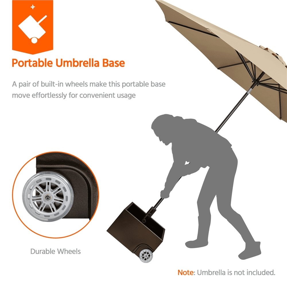 Renwick Portable Metal Umbrella Base with Fillable Planter and Wheels, Brown