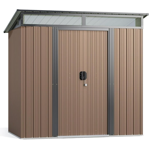 Outdoor Storage Shed for Backyard, Asofer Metal Garden Shed with Sliding Lockable Doors, Brown