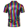 thumbnail image 4 of USNSM Men's Rainbow Color Glossy Hot Stamped V-Neck Lapel Disco Short Sleeve Solid Color T-Shirt Top Trendy Fashion Top Shirt Multicolor S, 4 of 9