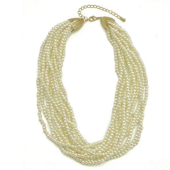 Tazza 16" 3" Gold-Tone Multi-Layer Faux Pearl Beaded Necklace for Women | Vintage Design Layered Fashion Jewelry Gift Accessory for Her