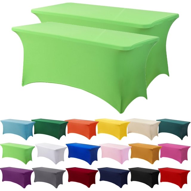 GFDYREE 2 Pack 6ft Stretch Spandex Grass Green Table Cover for Standard Folding Tables - Universal Rectangular Fitted Tablecloth Protector for Wedding, Banquet and Party