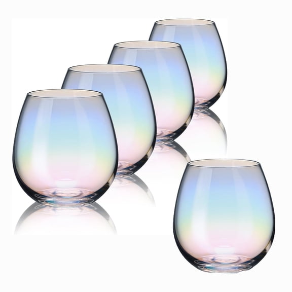 Stemless Wine Glasses Set of 5, Iridescent Wine Glass for Red or White Wine, 15 OZ