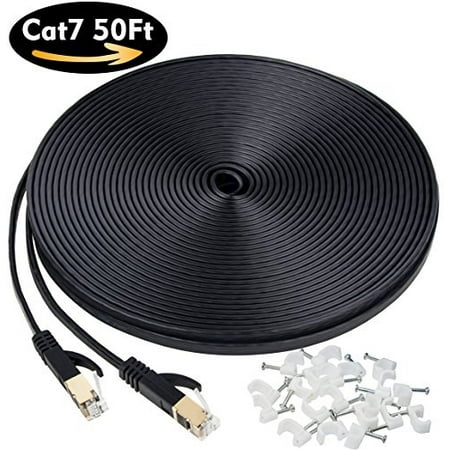 Cat7 Ethernet Cable, 50 FT Xbox/PS4 Network Cable, High Speed Flat Internet Cord with Clips & RJ45 Snagless Connector Fast Computer LAN Wire for Gaming, Ethernet Switch, Modem,Router, Coupler- (Best Internet Speed For Gaming Xbox One)
