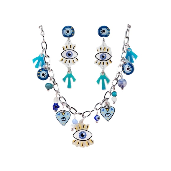 Set collar y aretes artesanales ojo turco