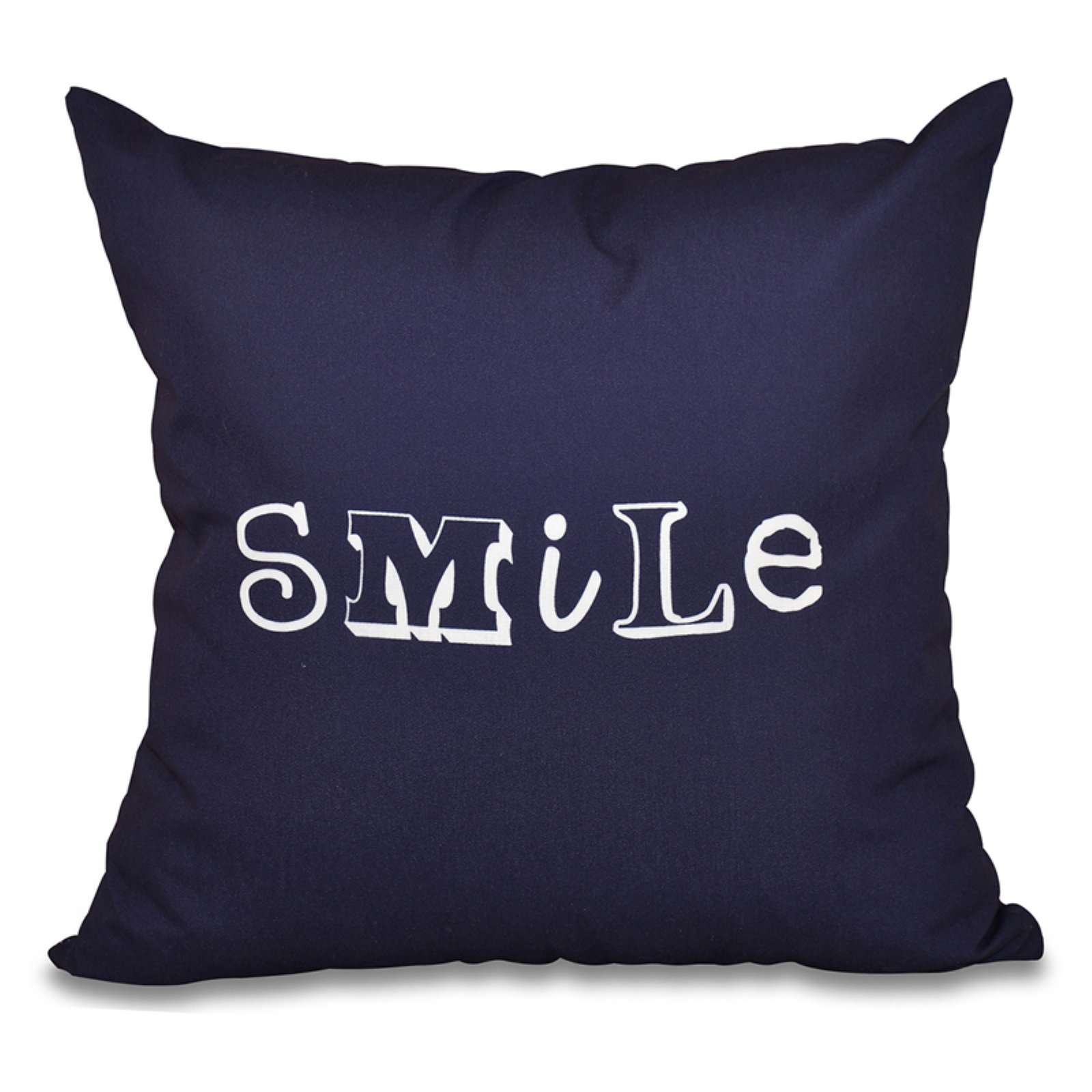 Simply Daisy 16" x 16" Happy Smile Word Print Pillow, Navy