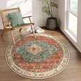 thumbnail image 2 of Wonnitar Boho Tribal Round Rug 4' Washable Area Rug, Non Slip Ultra Soft Vintage Circle Carpet for Living Room Bedroom Kitchen Office Laundry Room, Red, 2 of 8