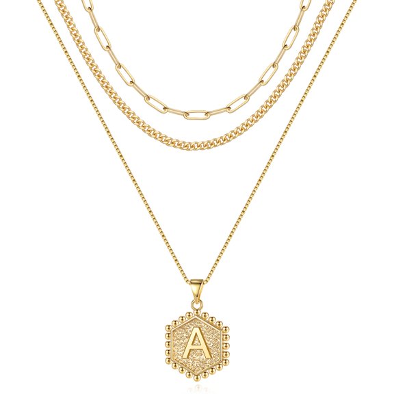 TINGN Layered Initial Necklaces for Women 14K Real Gold Plated Layered Necklaces for Women Initial Necklaces Paperclip Chain Necklaces for Women