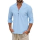 thumbnail image 2 of Ceisia Men's Relaxed Fit Long Sleeve Henley Shirt Solid Color Cotton-Linen Look Casual Top Light Blue L Gifts, 2 of 8