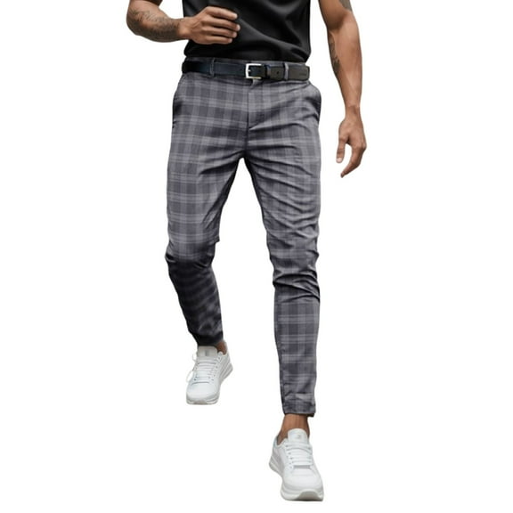 Valora Men Pants Men's Casual Plaid Zip Jeans for Everyday Comfort and Style with Relaxed Fit and Easy Wear Grey 2XL