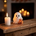 thumbnail image 6 of Halloween Ghost Figurine with Pumpkin Bucket, Resin Polished Cute Ghost Statue, Small Tabletop Halloween Ghost Decor for Home, Office, Tiered Tray, Fall Party Ornament, 6 of 9