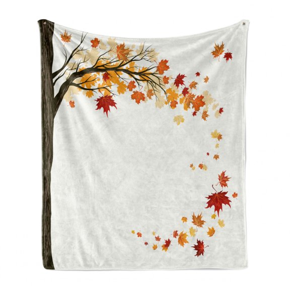 Fall Soft Flannel Fleece Throw Blanket, Leaf Group Motion in Mother Earth Transition from Summer to Winter Season Theme, Cozy Plush for Indoor and Outdoor Use, 50" x 60", Brown Orange, by Ambesonne