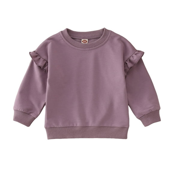 Toddler Sweatshirt,Sweatshirt Fall Winter Solid Color Ruffles Long Sleeve Casual Sweatshirt for Children,Baby Sweatshirt,Purple,12-18 Months