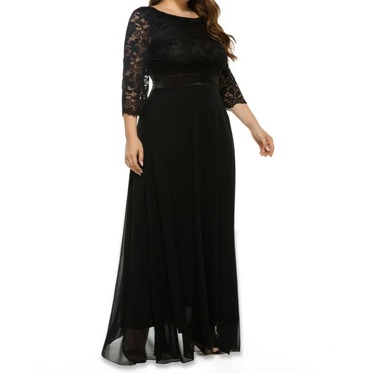 Feancey Plus Size Formal Dresses for Women Lace Sleeve High Waist