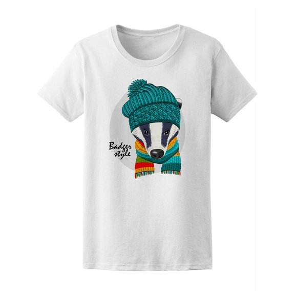 Badger With Blue Hat & Scarf Tee Women's -Image by Shutterstock