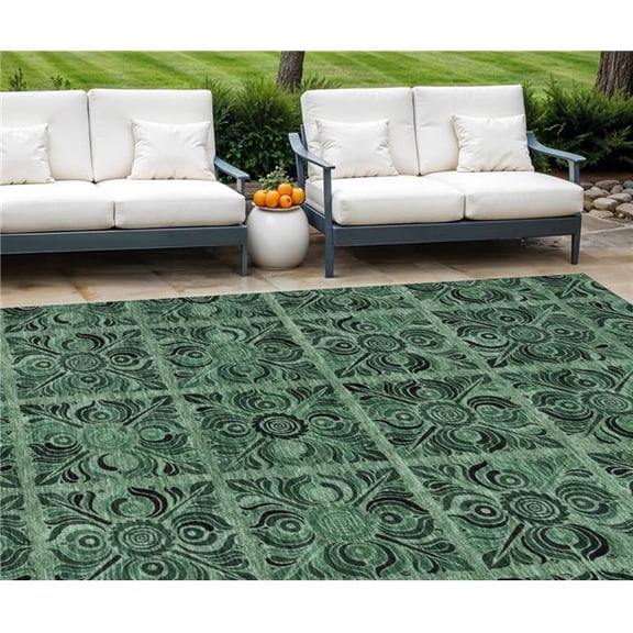 HomeRoots 589299 8 x 10 ft. Medallion Washable Indoor & Outdoor Rectangle Area Rug, Fern Green & Charcoal