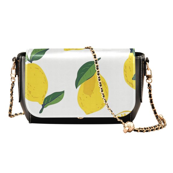 Leather Clamshell Crossbody Bag 10.4x5.5x3.7Inch Women's Crossbody Handbags Shoulder Purse Bank Card Bag Cash Bag Key Bag Sliced Lemon