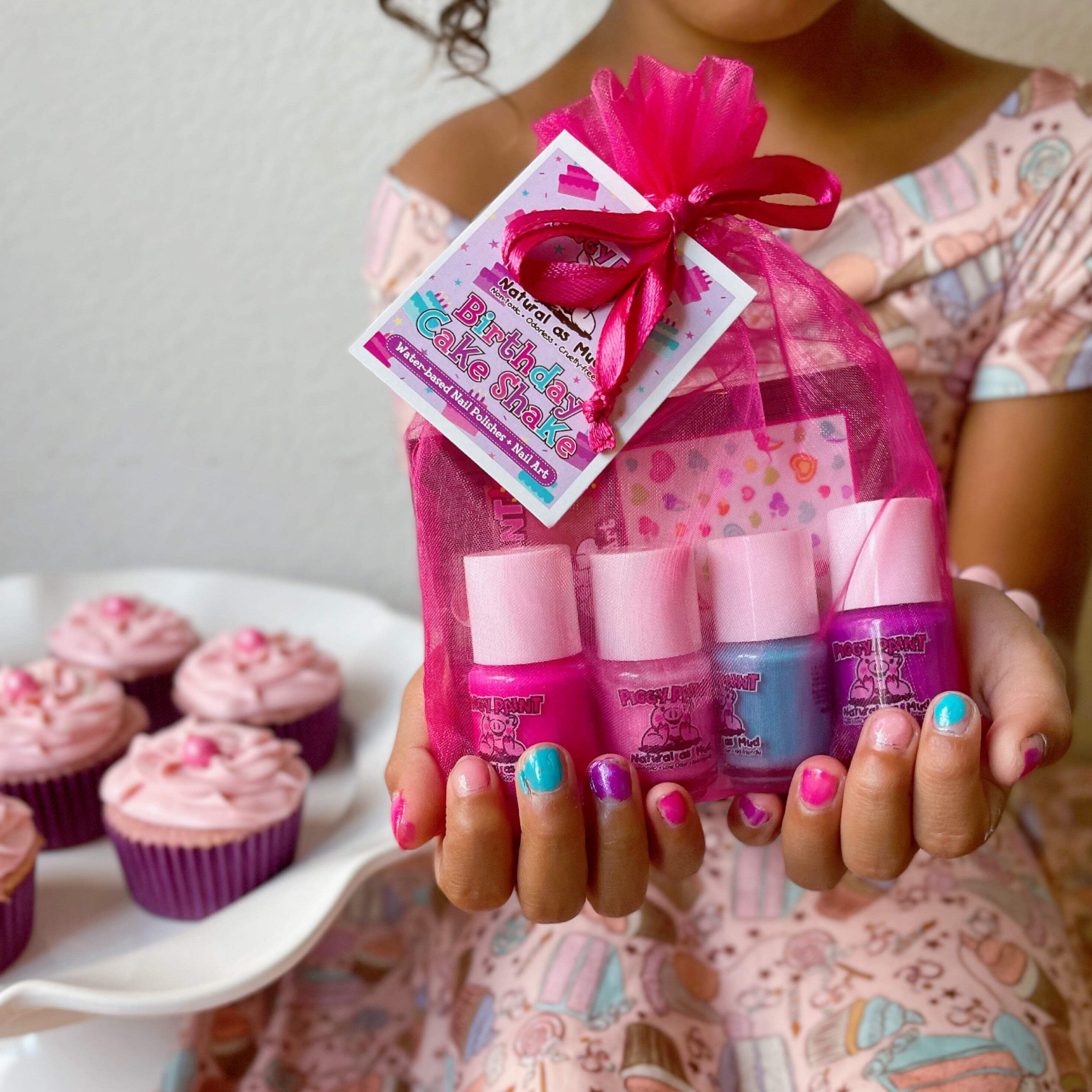 Piggy Paint Birthday Cake Shake Kids Gift Set, 4 Non-toxic Nail Polish & Nail Art