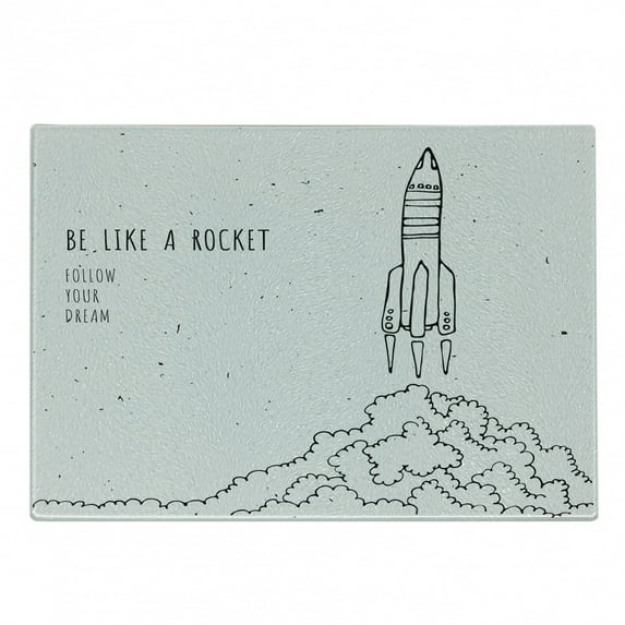 Dream Cutting Board, Words for Dream and Space Lovers Be Like Rocket Follow Your Dreams Art, Decorative Tempered Glass Cutting and Serving Board, Small Size, White and Black, by Ambesonne