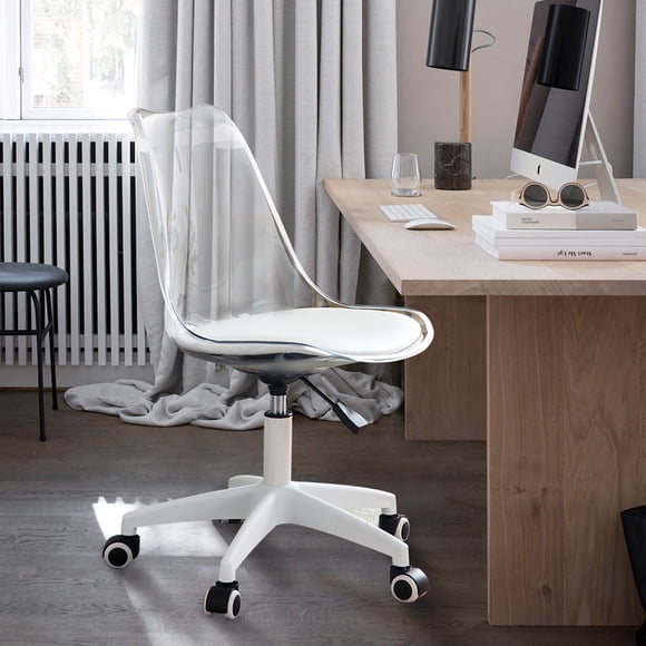 Noble House Modern Transparent Backrest Swivel Chair,Height-Adjustable,Clear